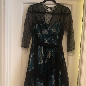 Eliza J green Floral sheer polkadot dress